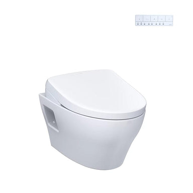 TOTO EP Washlet + S7 Wall Hung Toilet with remote control, featuring 0.9 and 1.28 GPF technology, shown in a modern design.