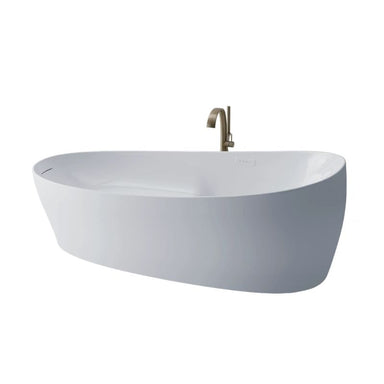 TOTO Flotation Tub With ZERO DIMENSION - White freestanding bathtub with a bronze faucet on a white background