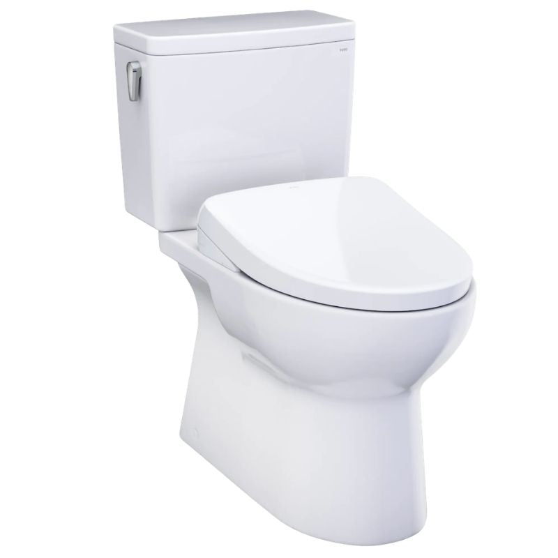 TOTO Glaston WASHLET+ S7 Two-Piece Toilet - 1.28 GPF - White toilet with closed seat on a white background