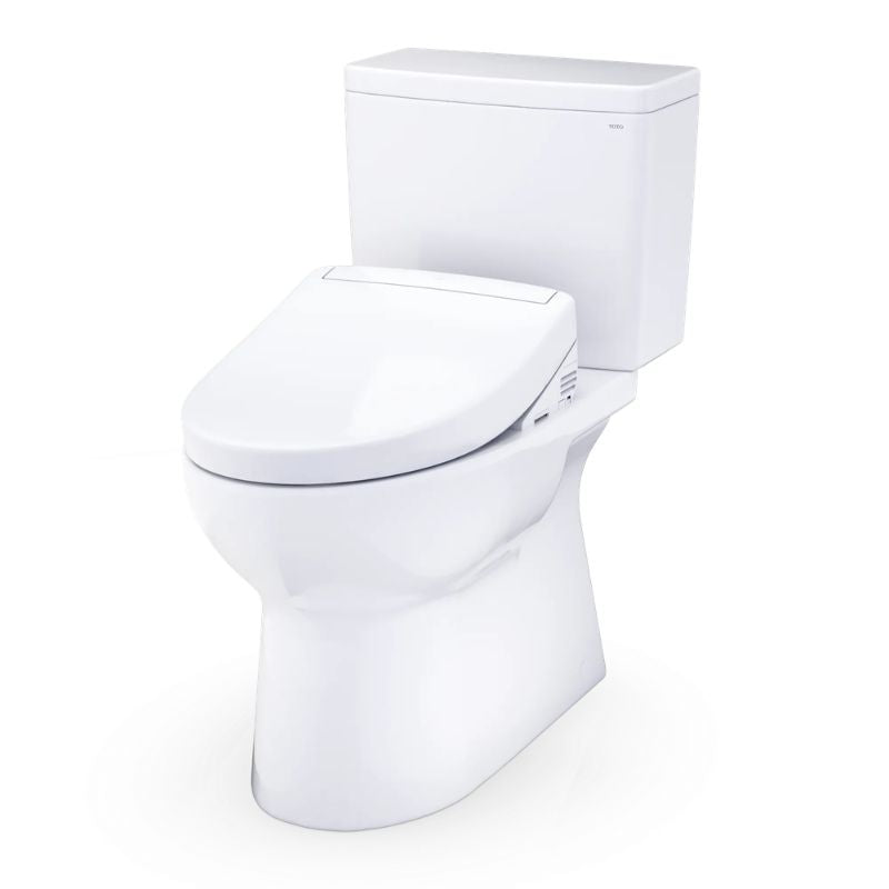 TOTO Glaston WASHLET+ Two-Piece Toilet - 1.28 GPF - White toilet with seat cover on a white background