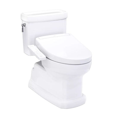 TOTO Guinevere WASHLET+ S2 One-Piece Toilet - 1.28 GPF - White toilet with a seat cover on a white background