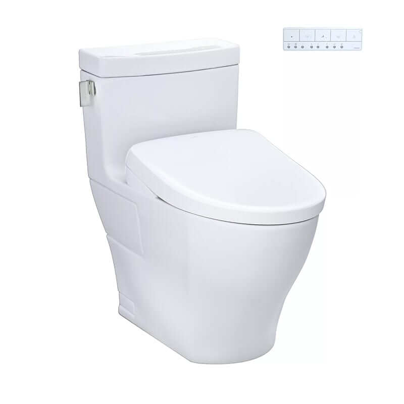 TOTO Legato Washlet+ S7A One-Piece - White toilet with closed lid on a white background