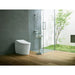 TOTO Neorest AH Dual Flush Integrated Bidet Toilet in modern bathroom setting with glass shower and greenery view.