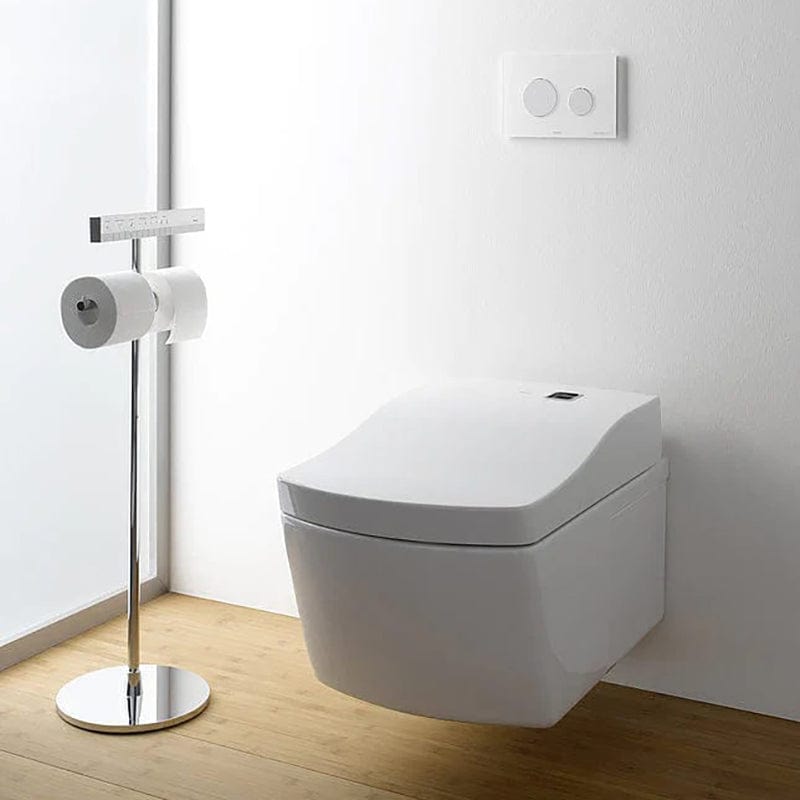 TOTO Neorest EW wall-hung toilet with dual-flush feature, 1.28 GPF and 0.9 GPF, featuring modern design and water-saving technology.