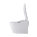 Side view of the TOTO Neorest LS bidet toilet with a sleek modern design and raised lid.