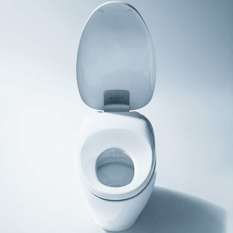 TOTO Neorest NX1 Dual Flush Bidet Toilet - White toilet with a modern seat cover opened on a light gray background