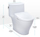 TOTO Nexus 1G WASHLET+ S2 One-Piece Toilet - White toilet with dimensions labeled on a white background