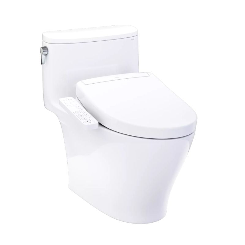 TOTO Nexus 1G WASHLET+ S2 One-Piece Toilet - 1.0 GPF - White toilet with seat cover on a white background