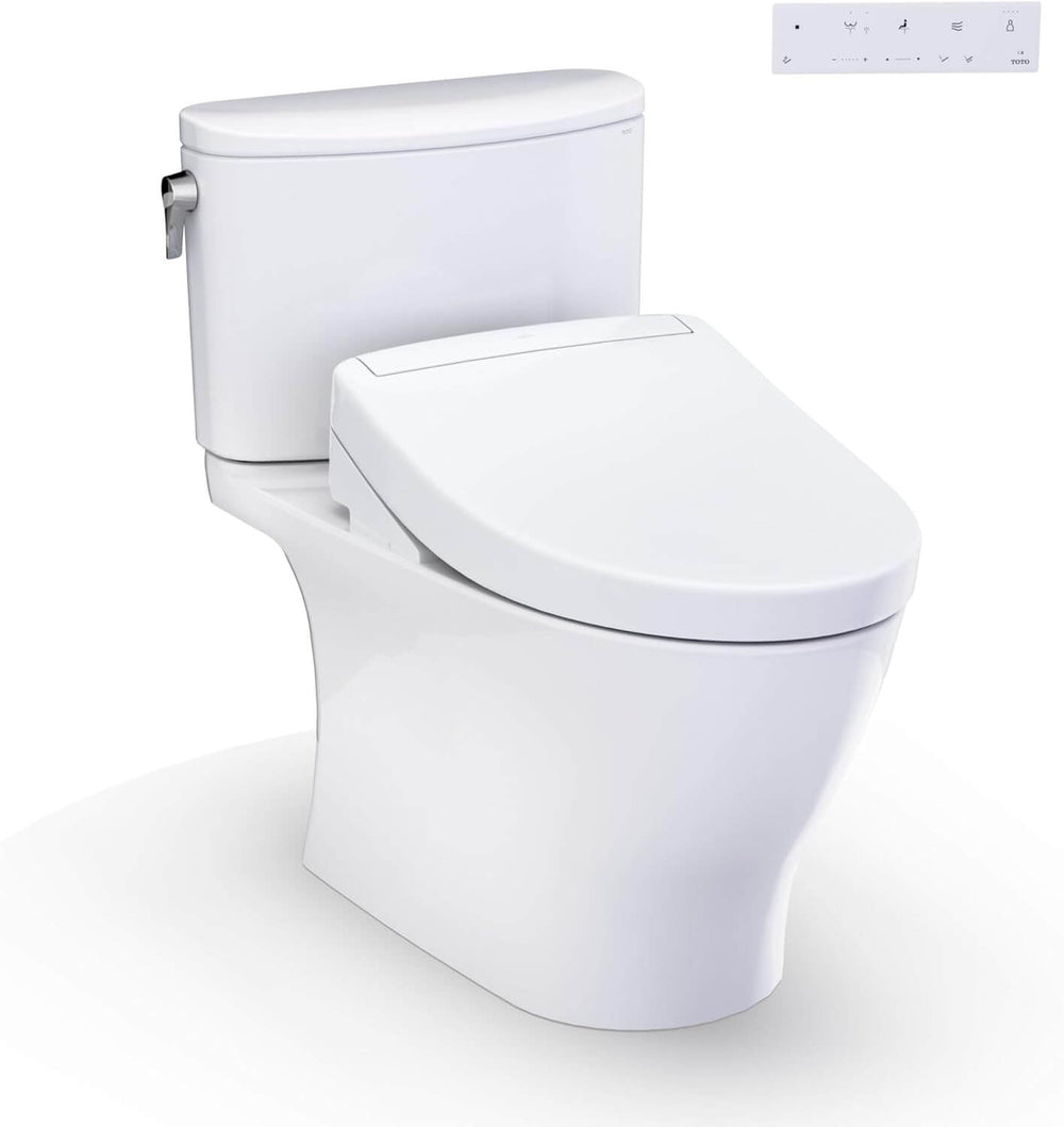 TOTO Nexus 1G WASHLET+ S5 Two-Piece Toilet - 1.0 GPF - White toilet with seat cover on a white background