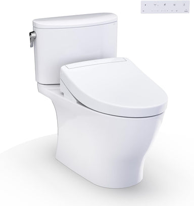 TOTO Nexus 1G WASHLET+ S5 Two-Piece Toilet - 1.0 GPF - White toilet with seat cover on a white background