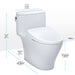 TOTO Nexus Washlet + S7 One Piece 1.28 GPF toilet with dimensions diagram showing width, length, height, and rough-in.