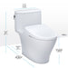 TOTO Nexus Washlet+ S7A One-Piece Toilet with dimensions, showcasing 1.28 GPF efficiency, white design and seat height specification.
