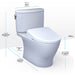 TOTO Nexus Washlet+ S7A two-piece toilet with dimensions: height 28.6875", width 18.5", length 28.625". Image file: toto-nexus-washlet-s7a.jpg