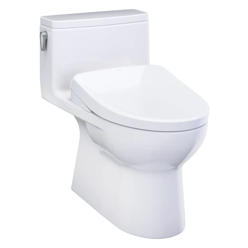 TOTO Redington 1G WASHLET+ S7 One-Piece Toilet - White toilet with closed lid on a white background
