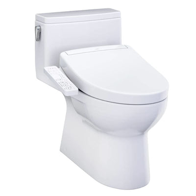TOTO Redington WASHLET+ S2 One-Piece Toilet - White toilet with bidet attachment on a white background