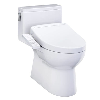 TOTO Redington WASHLET+ S2 One-Piece Toilet - White toilet with bidet attachment on a white background