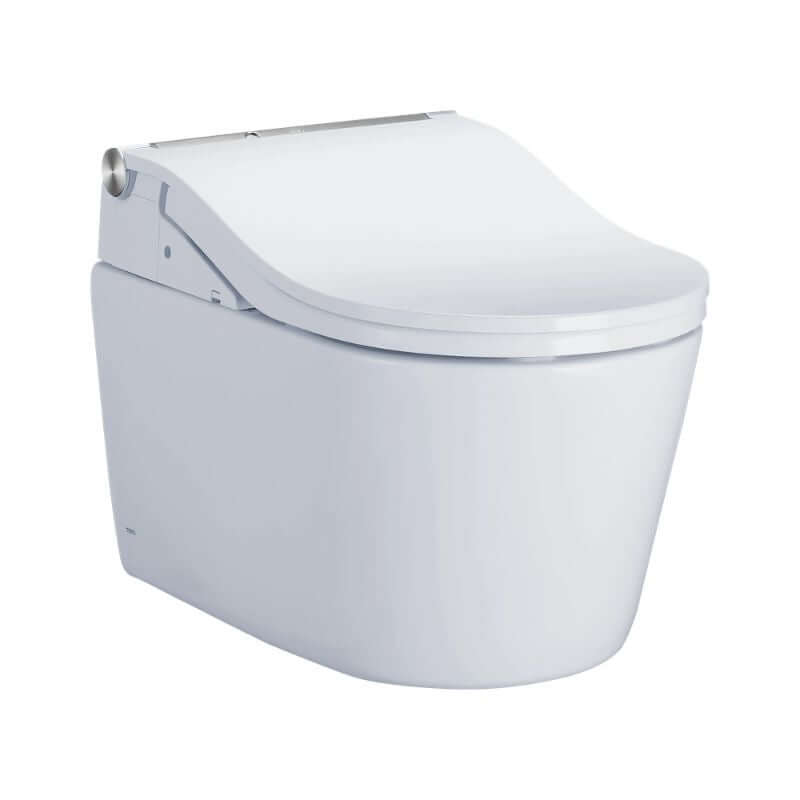 TOTO RP WASHLET+ RW Wall-Hung Toilet - White toilet bowl with closed lid on a white background