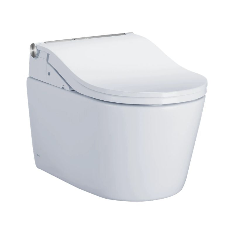 TOTO RP WASHLET+ RW Wall-Hung Toilet - White toilet bowl with closed lid on a white background