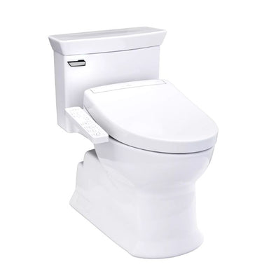 TOTO Soirée WASHLET+ S2 One-Piece Toilet - 1.28 GPF - White toilet with seat cover on a white background