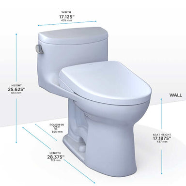 TOTO Supreme II Washlet+ S7 One-Piece toilet with dimensions