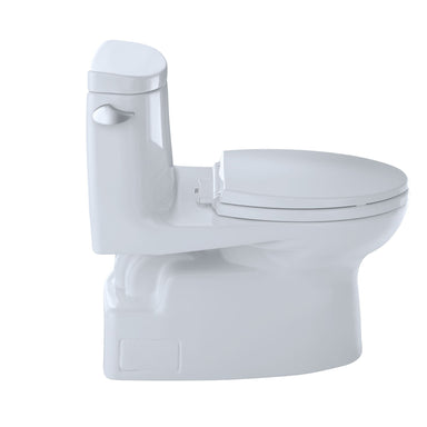 Alt Tag: TOTO Carlyle II One-Piece Toilet, 1.28 GPF, side view showcasing sleek design and efficient water usage.