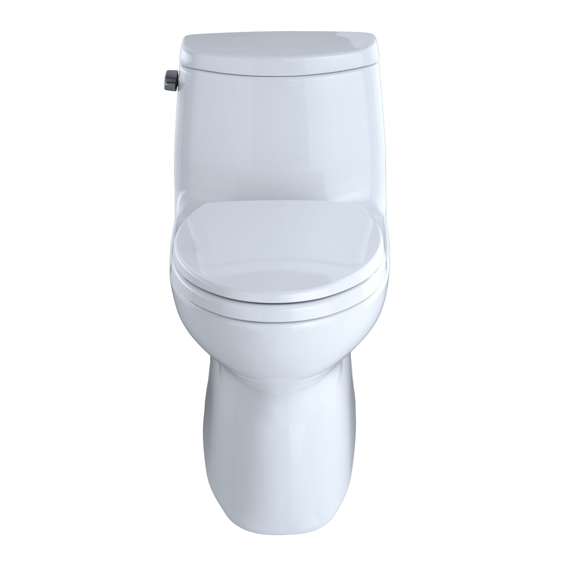 TOTO Carlyle II One-Piece Toilet - 1.28 GPF in white, front view of modern and efficient bathroom fixture.