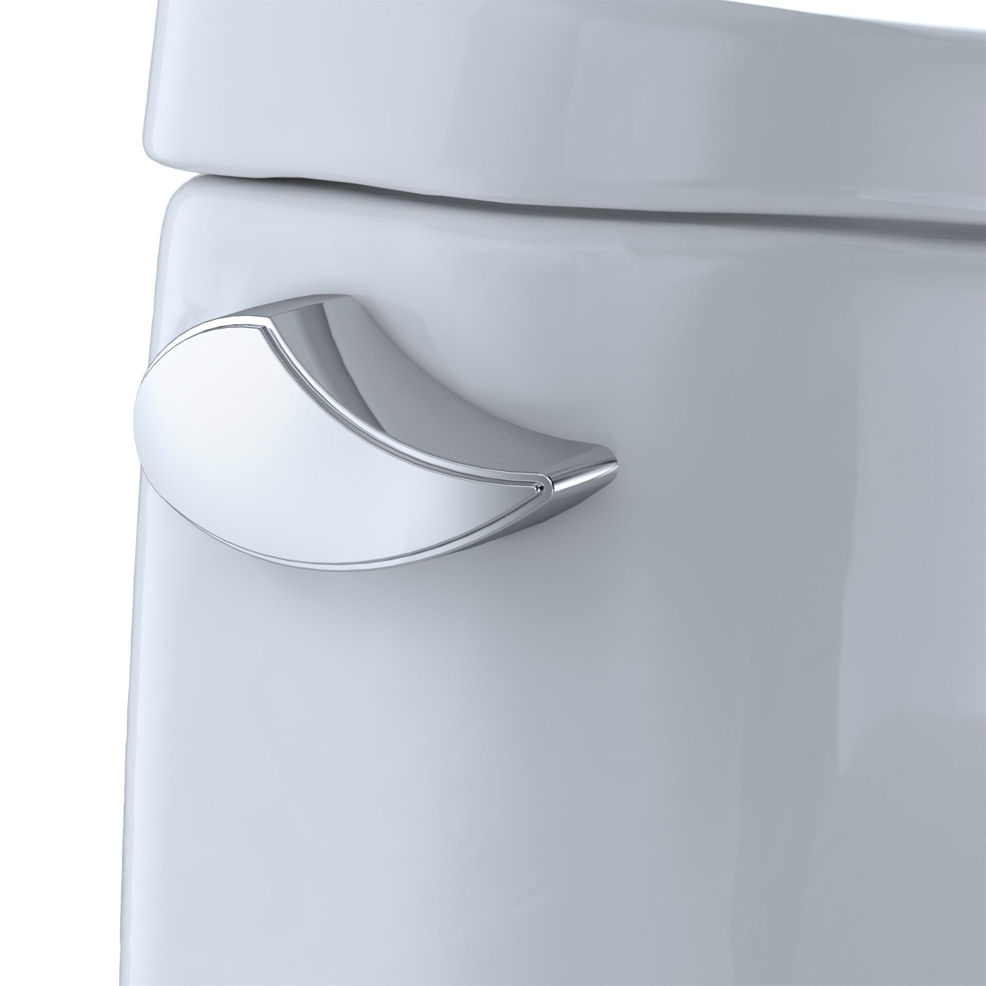 TOTO Carlyle II One-Piece Toilet flush handle detail showing sleek modern design.