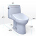 TOTO UltraMax II 1G Washlet + S7 One-Piece Toilet with measurements including width, height, and seat height dimensions.
