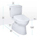 TOTO Vespin II 1G Washlet + S7 Two-Piece Toilet with dimensions, including seat height, width, and rough-in measurements shown.