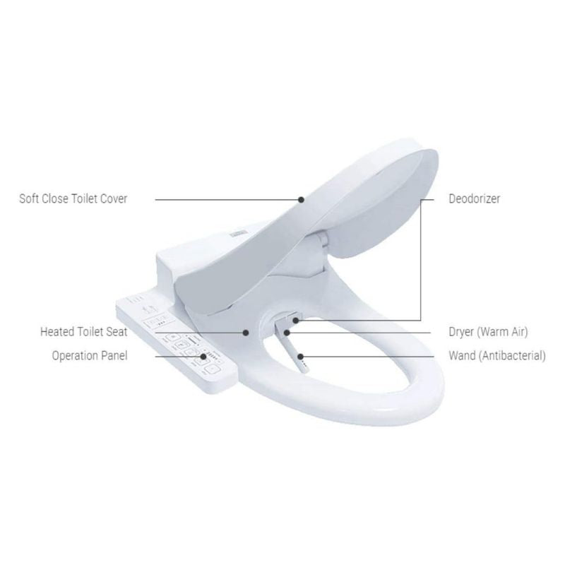 TOTO WASHLET® A100 - Elongated Bidet Seat - Parts labeled