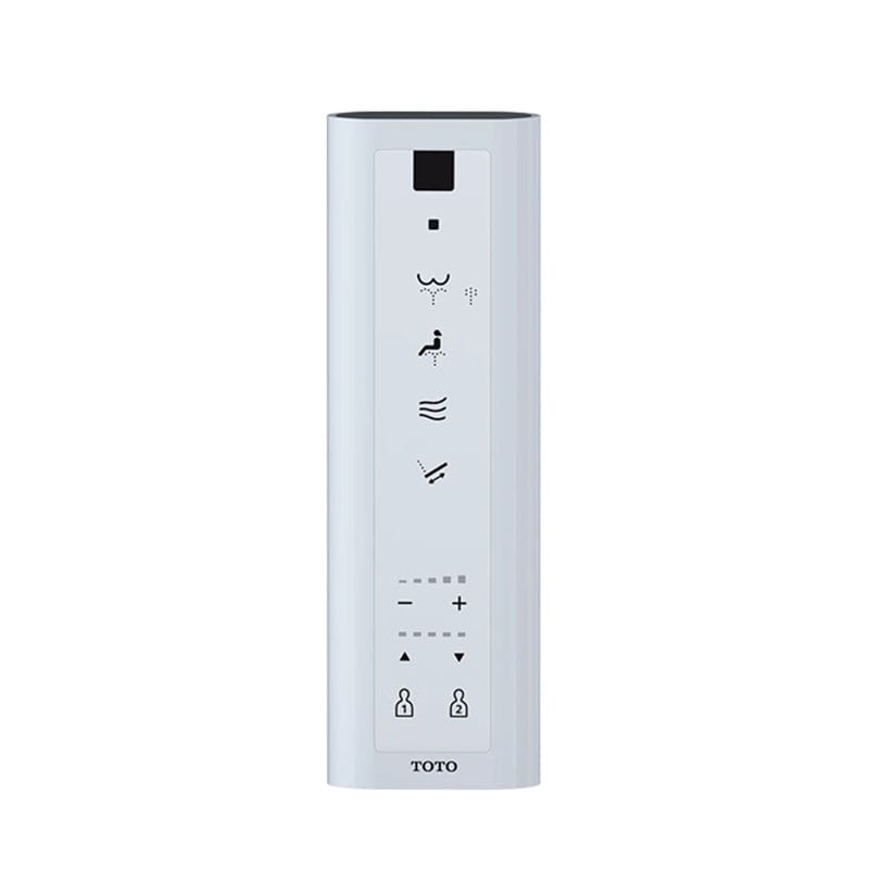 Remote control for TOTO Washlet K300 Bidet Toilet Seat, featuring various function icons. Model: TCF6632A. Elongated, white.