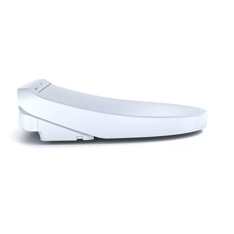 Side view of TOTO Washlet K300 Bidet Toilet Seat, elongated design, in white.