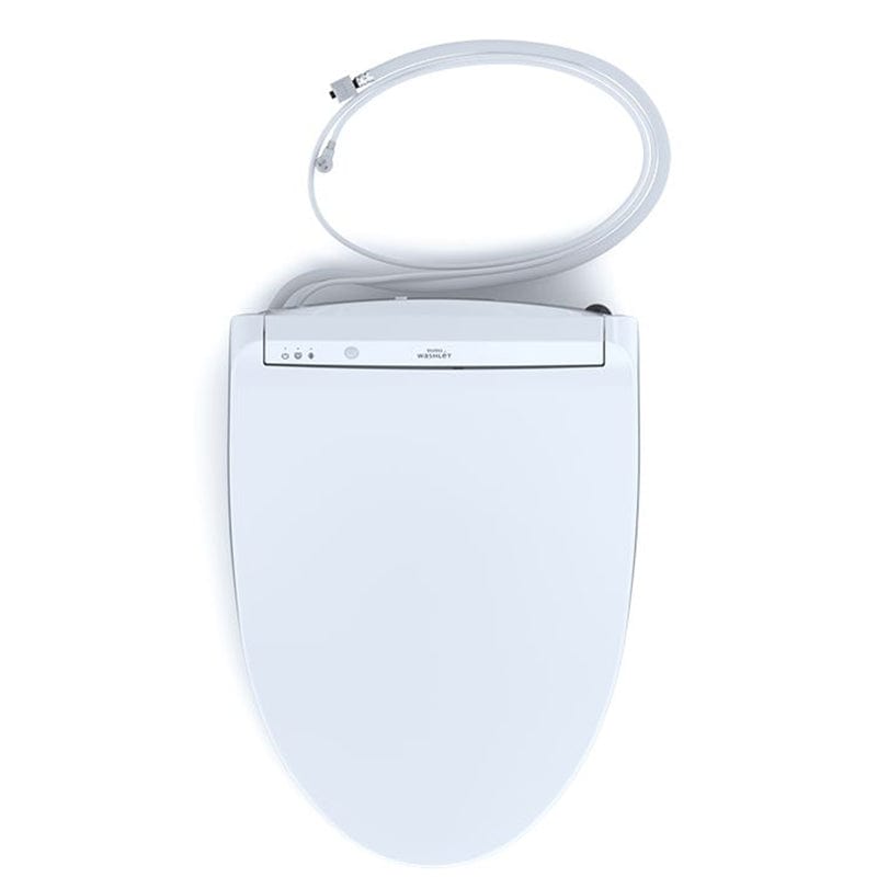 TOTO Washlet K300 Bidet Toilet Seat - Elongated - White, top view with hose attachment