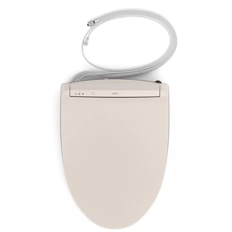 TOTO Washlet K300 elongated bidet toilet seat in Sedona Beige, top view with control panel and power cord visible.