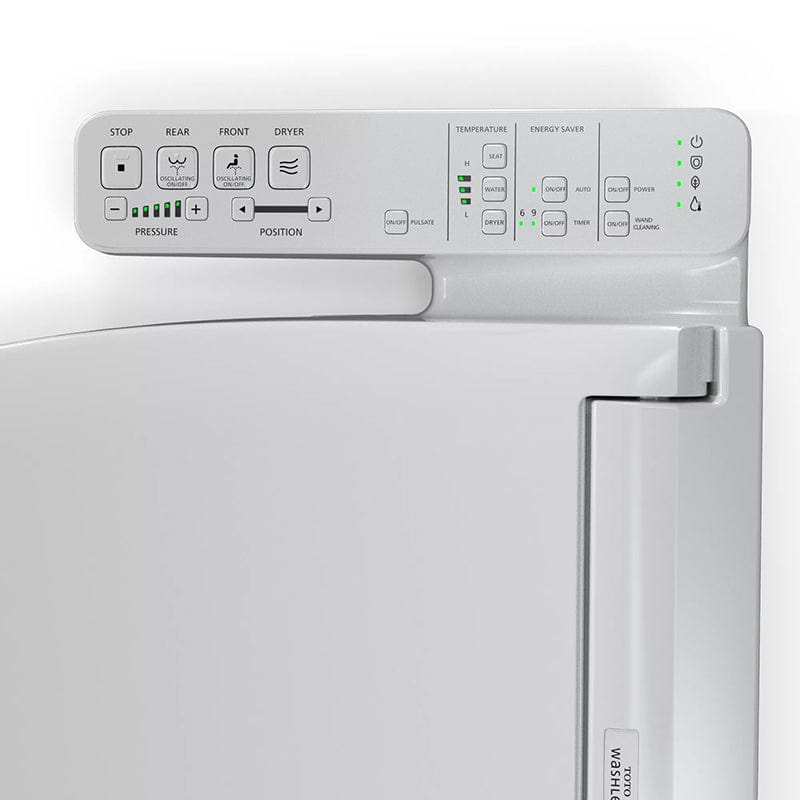 Control panel of the TOTO Washlet KC2 Bidet Toilet Seat featuring various settings and functions.