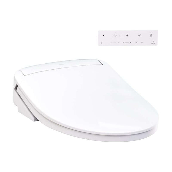 TOTO WASHLET KS6 Elongated Bidet Toilet Seat with remote control, featuring auto-cleaning wand and adjustable warm water settings.