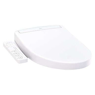 TOTO WASHLET S2 Bidet Seat - Corner view of a white toilet seat with remote control on a white background