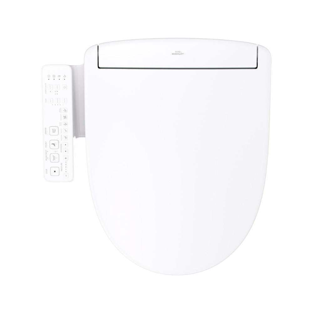 TOTO WASHLET® S2 Bidet Seat (Round & Elongated) - Round white toilet bidet seat with control panel on a white background