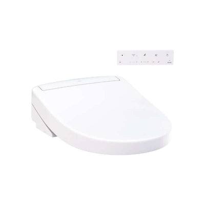 TOTO WASHLET S5 Bidet Seat with remote, featuring EWATER+, PREMIST, heated seat, warm air dryer, night light, and deodorizer.