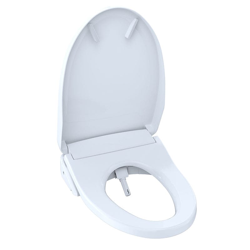 TOTO Washlet S500E Bidet Toilet Seat, elongated design, shown in open position, highlighting advanced features.