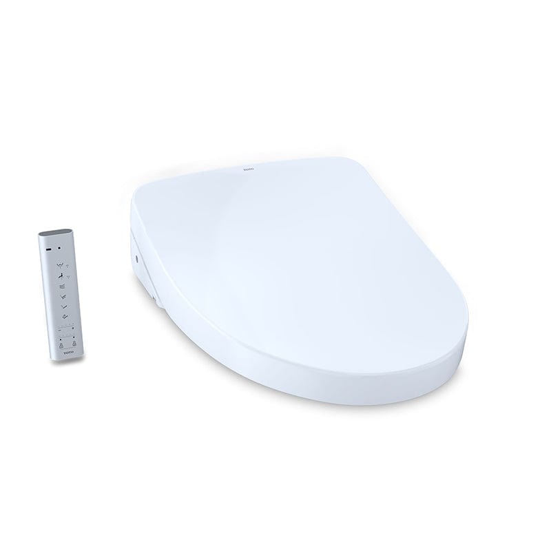 TOTO Washlet S500E elongated bidet toilet seat with remote control functionality.