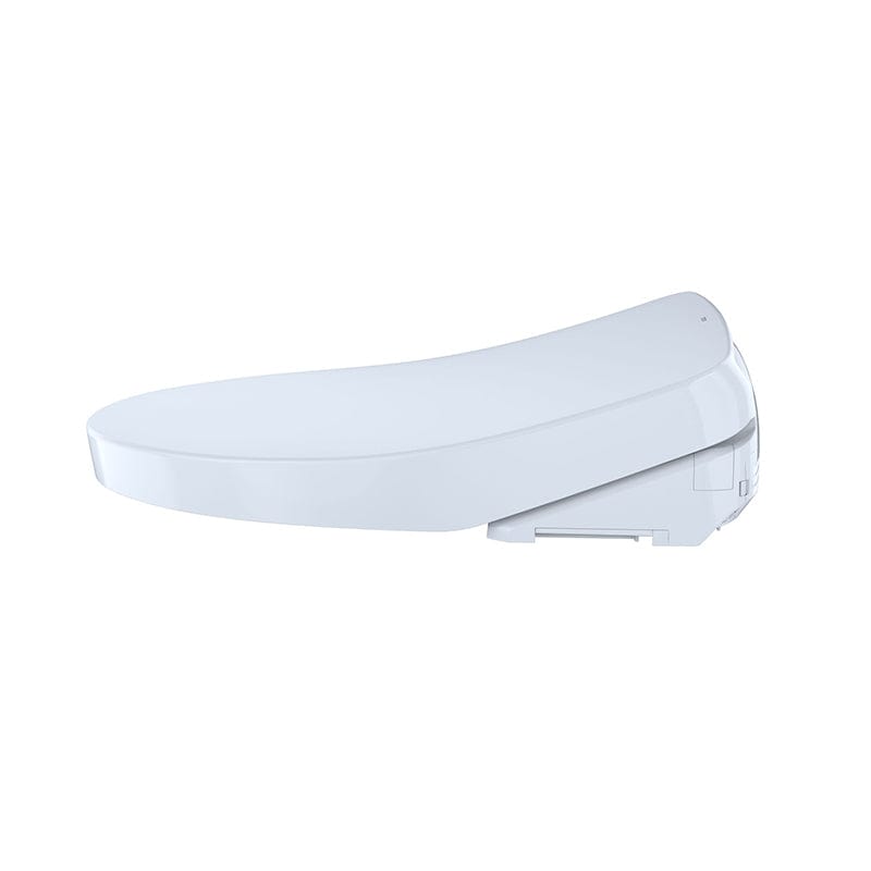 TOTO Washlet S500E Bidet Toilet Seat in white, elongated design, side view