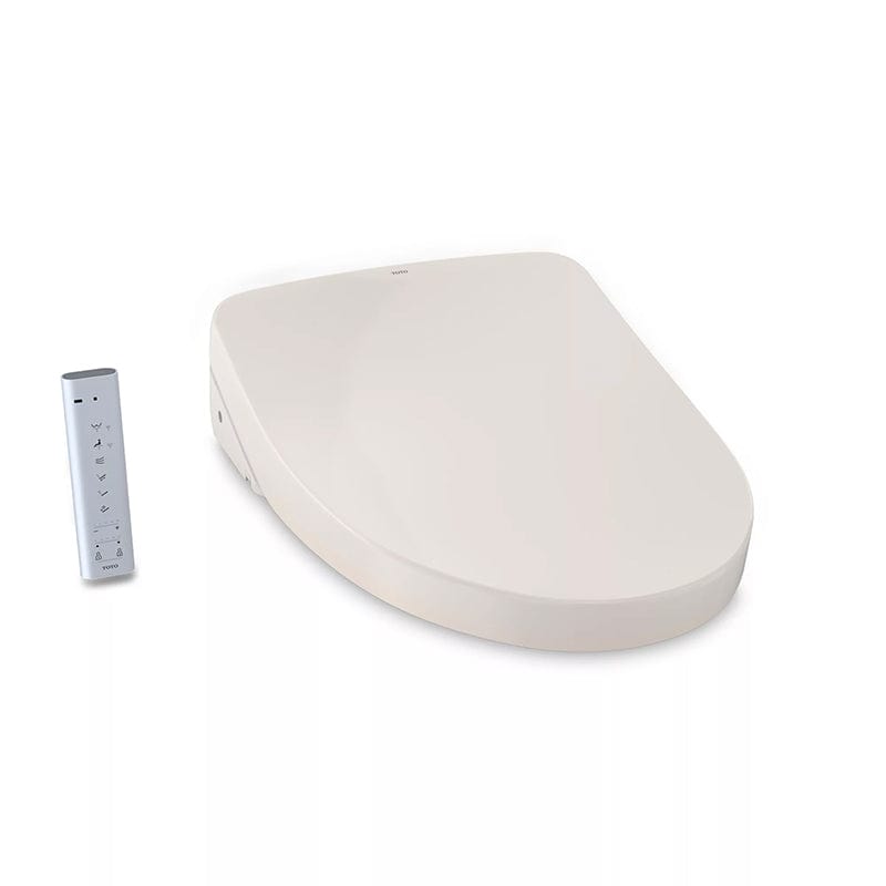 TOTO Washlet S500E Bidet Toilet Seat in Sedona Beige with remote, showcasing sleek design and modern functionality.