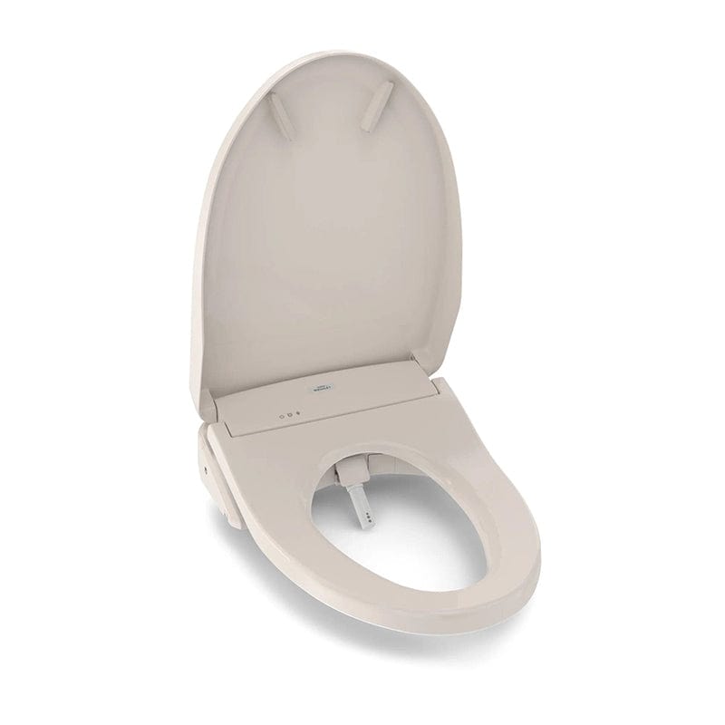 TOTO Washlet S550E Bidet Toilet Seat in Sedona Beige with open lid, showcasing sleek modern design and functionality.