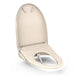 TOTO Washlet S7 elongated bidet seat in Sedona Beige with lid open, showcasing advanced features for enhanced toilet experience.