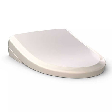 TOTO Washlet S7 - Elongated Bidet Seat, Sedona Beige - Beige toilet seat cover on a white background left side view